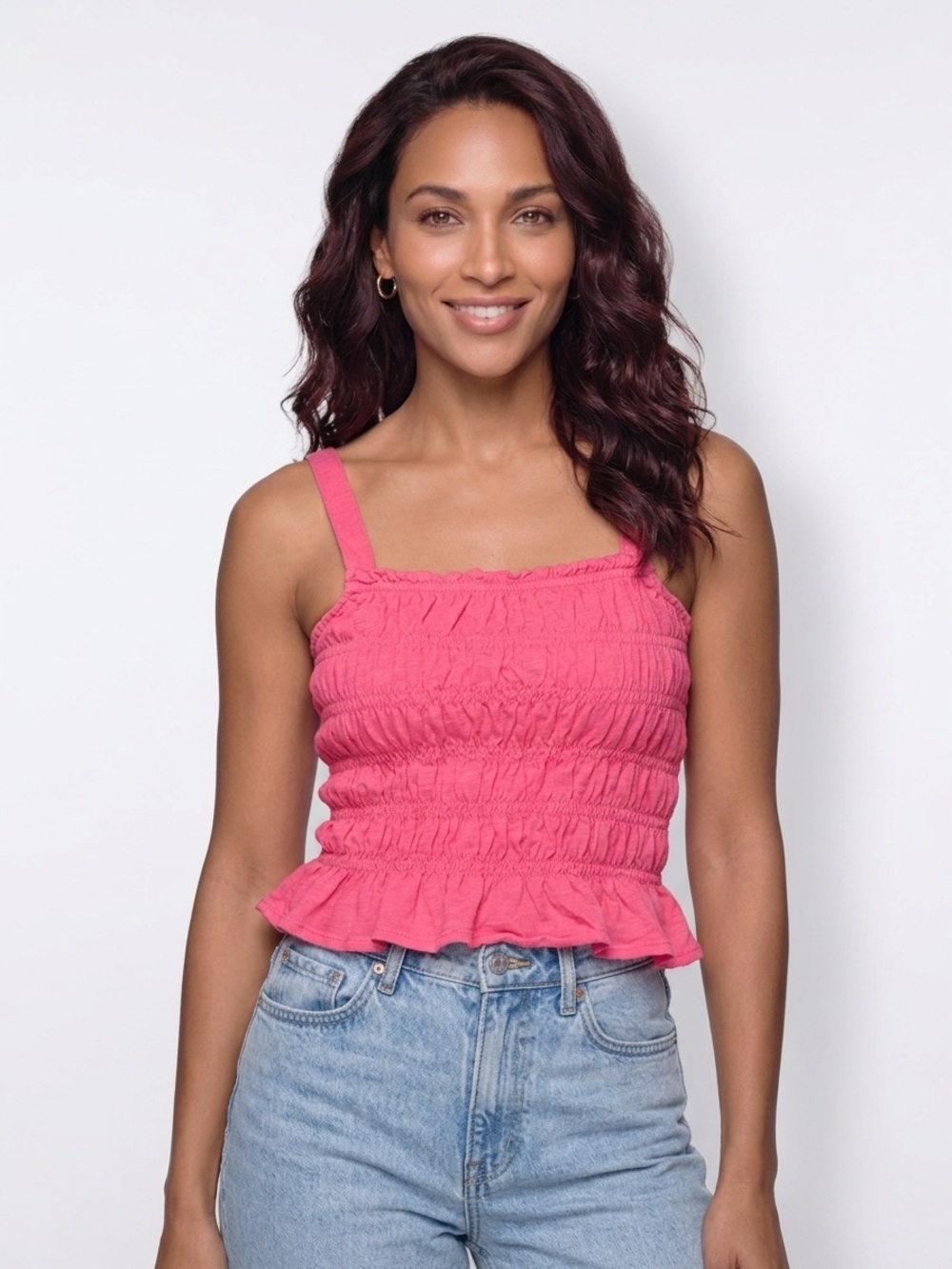 Universal Thread Pink Smocked Ruffle Hem Tank
